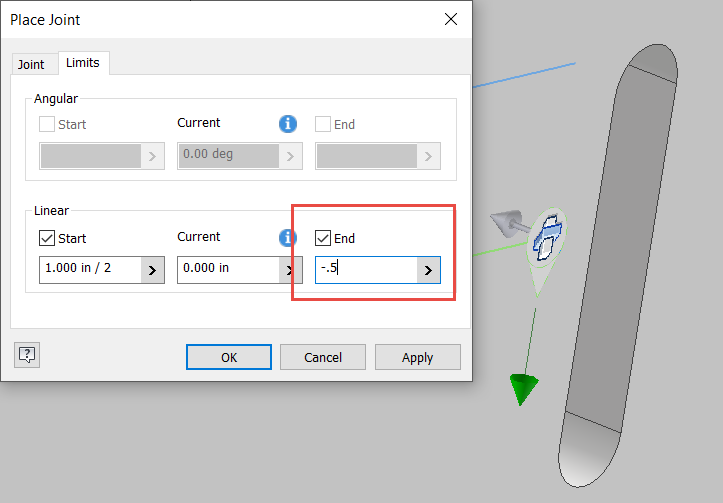 Inventor Centering a Hole in a Slot with the Joint Command